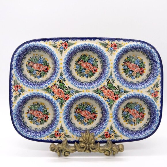 Other - Ceramika Artystyczna Polish Pottery Muffin Pan Butterfly Meadow K. Deptula 3764